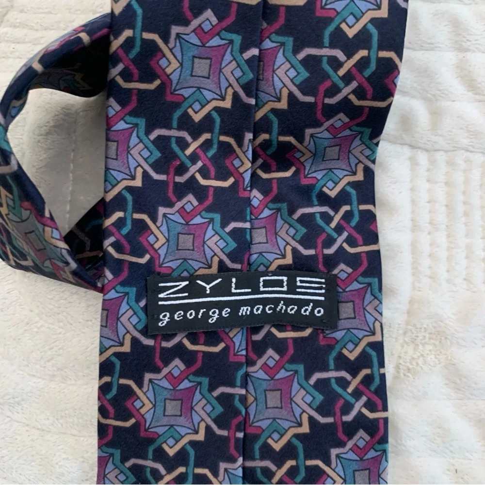 Zylos George Machado Italian Silk Navy Blue Patterned Tie